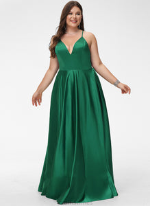 Maleah Floor-Length Prom Dresses V-neck A-Line Satin