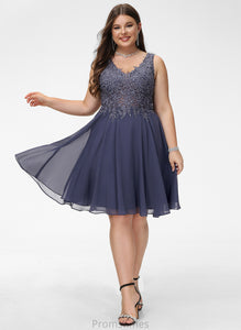 A-Line Prom Dresses Beading Chiffon With Nylah Knee-Length V-neck