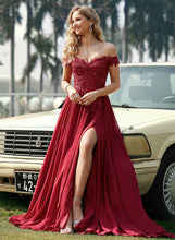 Load image into Gallery viewer, Train Chiffon Off-the-Shoulder Ina Sweep Lace Sequins Prom Dresses A-Line With