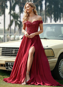 Train Chiffon Off-the-Shoulder Ina Sweep Lace Sequins Prom Dresses A-Line With