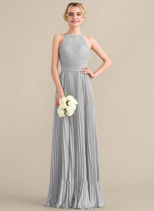 Neck Floor-Length Rhoda Scoop Prom Dresses A-Line With Chiffon Lace Pleated