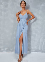 Load image into Gallery viewer, Neck A-Line Cassandra Split With Cowl Prom Dresses Ankle-Length Front