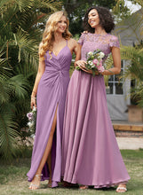 Load image into Gallery viewer, Lace With A-Line Chiffon Scoop Floor-Length Neck Kinsley Prom Dresses Pockets