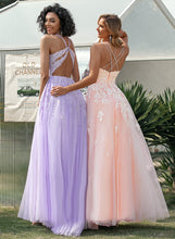 Load image into Gallery viewer, Floor-Length Ball-Gown/Princess Tulle With Square Prom Dresses Sequins Lace Caitlyn