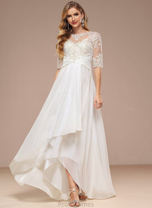 Boat Kaila Asymmetrical Chiffon Neck A-Line Wedding Lace Dress Wedding Dresses