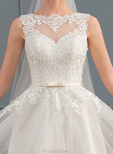 Load image into Gallery viewer, Tulle Bow(s) Annie Knee-Length With Wedding Wedding Dresses Dress A-Line Illusion