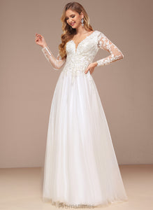 Wedding Dresses Wedding Tulle A-Line Beading Dress Lace V-neck With Adeline Floor-Length Sequins