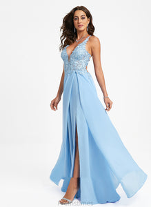 With A-Line Lace Floor-Length Chiffon Lydia V-neck Prom Dresses