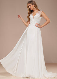 Sweep Chiffon Wedding Train V-neck Wedding Dresses Lace A-Line Dress Alani