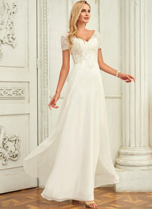 Dress A-Line Floor-Length V-neck Chiffon Wedding Wedding Dresses Elva