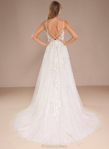 Lace Wedding Dresses Jaylen With Train Wedding Sequins V-neck Tulle Court Dress Ball-Gown/Princess