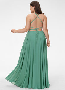 Prom Dresses Neckline Floor-Length A-Line Courtney Front Split Chiffon Pockets Square With