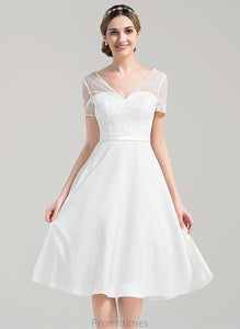 Wedding Norma Knee-Length A-Line V-neck Wedding Dresses Satin Dress