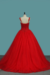 2024 Ball Gown Straps Quinceanera Dresses Beade Bodice Tulle