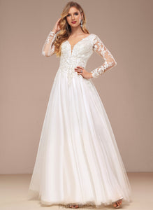 Wedding Dresses Wedding Tulle A-Line Beading Dress Lace V-neck With Adeline Floor-Length Sequins