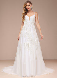 Lace Wedding Dresses Jaylen With Train Wedding Sequins V-neck Tulle Court Dress Ball-Gown/Princess