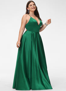 Maleah Floor-Length Prom Dresses V-neck A-Line Satin