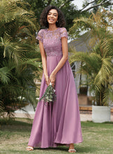 Load image into Gallery viewer, Lace With A-Line Chiffon Scoop Floor-Length Neck Kinsley Prom Dresses Pockets