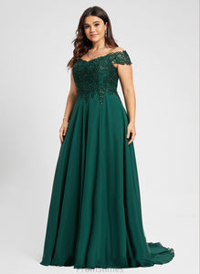 A-Line Sweep Off-the-Shoulder Chiffon Prom Dresses Train Anabelle With Sequins Lace