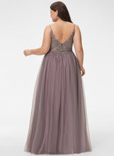 Load image into Gallery viewer, With Lace V-neck Beading Floor-Length Liliana Sequins Tulle A-Line Prom Dresses