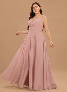 V-neck Ruffle Chiffon Prom Dresses A-Line Amber Floor-Length With