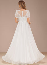 Load image into Gallery viewer, Dress Wedding Dresses Neck Asymmetrical Boat Wedding A-Line Lace Mareli Chiffon