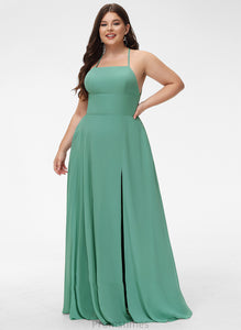 Prom Dresses Neckline Floor-Length A-Line Courtney Front Split Chiffon Pockets Square With