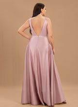 Load image into Gallery viewer, Ball-Gown/Princess Satin Chanel With Floor-Length V-neck Pockets Prom Dresses