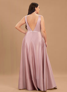 Ball-Gown/Princess Satin Chanel With Floor-Length V-neck Pockets Prom Dresses