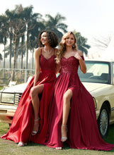 Load image into Gallery viewer, Train Chiffon Off-the-Shoulder Ina Sweep Lace Sequins Prom Dresses A-Line With