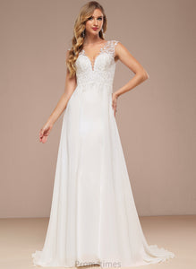 Sweep Chiffon Wedding Train V-neck Wedding Dresses Lace A-Line Dress Alani