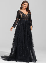 Load image into Gallery viewer, Sequins Prom Dresses With Tulle V-neck Rosemary Ball-Gown/Princess Sweep Lace Train