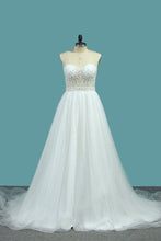 Load image into Gallery viewer, 2024 Sweetheart Wedding Dresses A Line Tulle With Beads Sweep Train