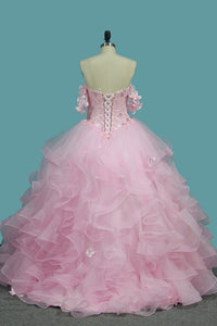 2024 Tulle Ball Gown Sweetheart Quinceanera Dresses With Applique And Beading