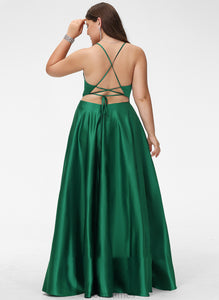 Maleah Floor-Length Prom Dresses V-neck A-Line Satin