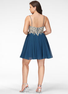 Alana Short/Mini With A-Line Beading Chiffon Lace V-neck Prom Dresses