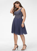 Load image into Gallery viewer, Chiffon A-Line Short/Mini Kaley Beading Lace With Prom Dresses V-neck