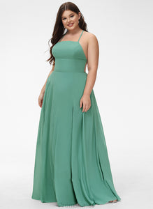 Prom Dresses Neckline Floor-Length A-Line Courtney Front Split Chiffon Pockets Square With