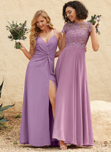 Load image into Gallery viewer, Lace With A-Line Chiffon Scoop Floor-Length Neck Kinsley Prom Dresses Pockets