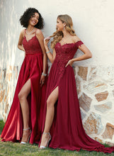 Load image into Gallery viewer, Train Chiffon Off-the-Shoulder Ina Sweep Lace Sequins Prom Dresses A-Line With