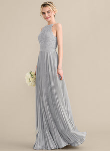 Neck Floor-Length Rhoda Scoop Prom Dresses A-Line With Chiffon Lace Pleated