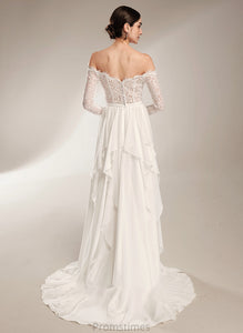 With Off-the-Shoulder Wedding Gwendolyn Wedding Dresses Ruffle Court A-Line Train Dress