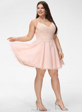 Load image into Gallery viewer, Adeline Beading With A-Line Sequins Tulle Short/Mini Prom Dresses V-neck