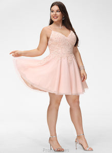 Adeline Beading With A-Line Sequins Tulle Short/Mini Prom Dresses V-neck