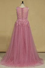 Load image into Gallery viewer, 2024 Sheath Evening Dresses Scoop With Applique Lace &amp; Tulle
