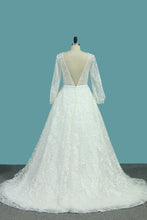 Load image into Gallery viewer, 2024 Lace Wedding Dresses A Line Scoop Long Sleeves With Sash Court Train