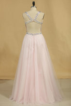 Load image into Gallery viewer, 2024 New Arrival Beaded Bodice Open Back V Neck Prom Dresses A Line Tulle