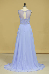 2024 Beautiful Scoop A Line Prom Dresses With Beading Floor Length Chiffon Size 8