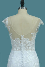 Load image into Gallery viewer, 2024 Scoop Open Back Lace Wedding Dresses With Applique Covered Button