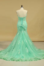 Load image into Gallery viewer, 2024 Evening Dresses Mermaid Sweetheart With Applique And Beads Sweep Train
